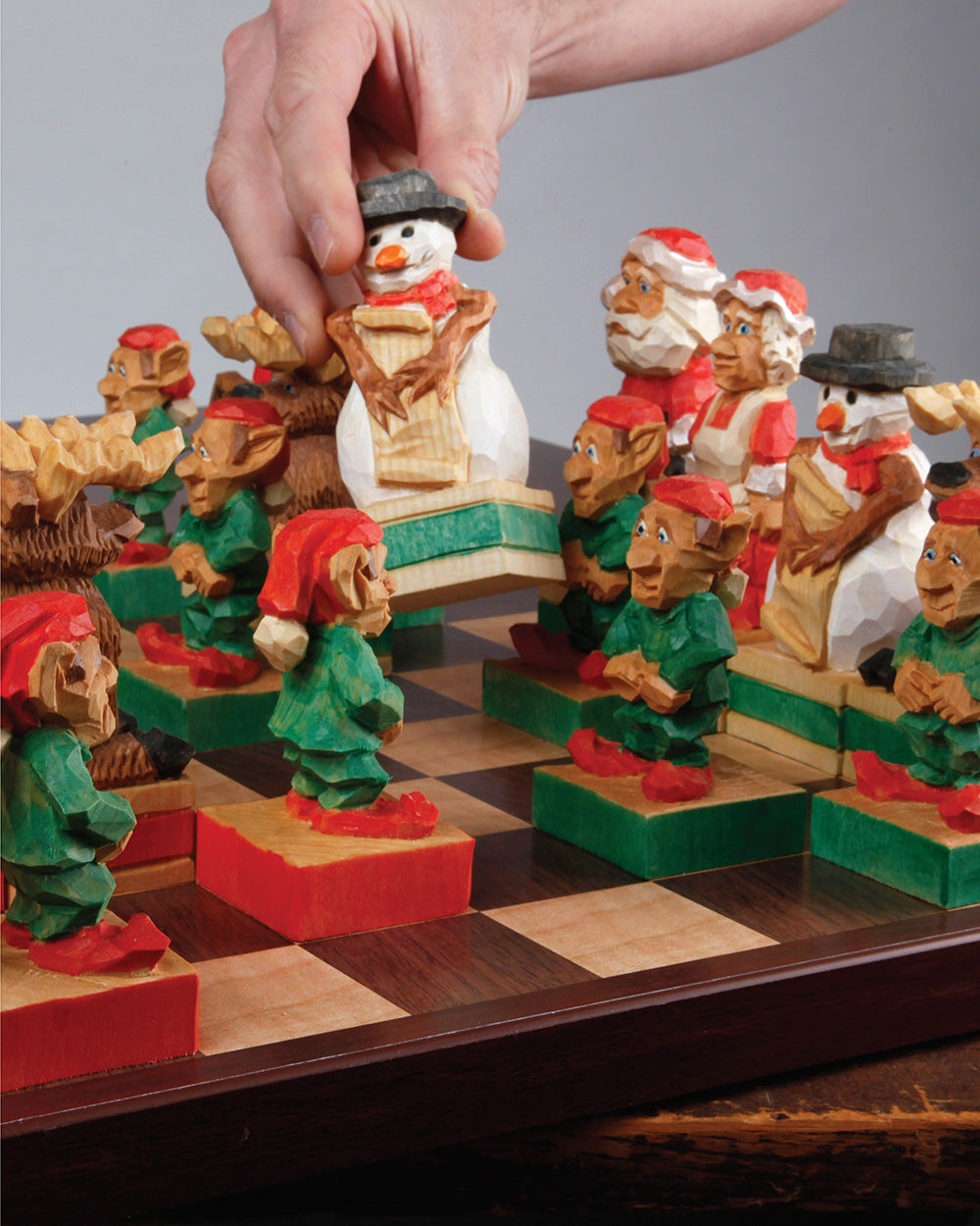 Woodcarving a Christmas Chess Set