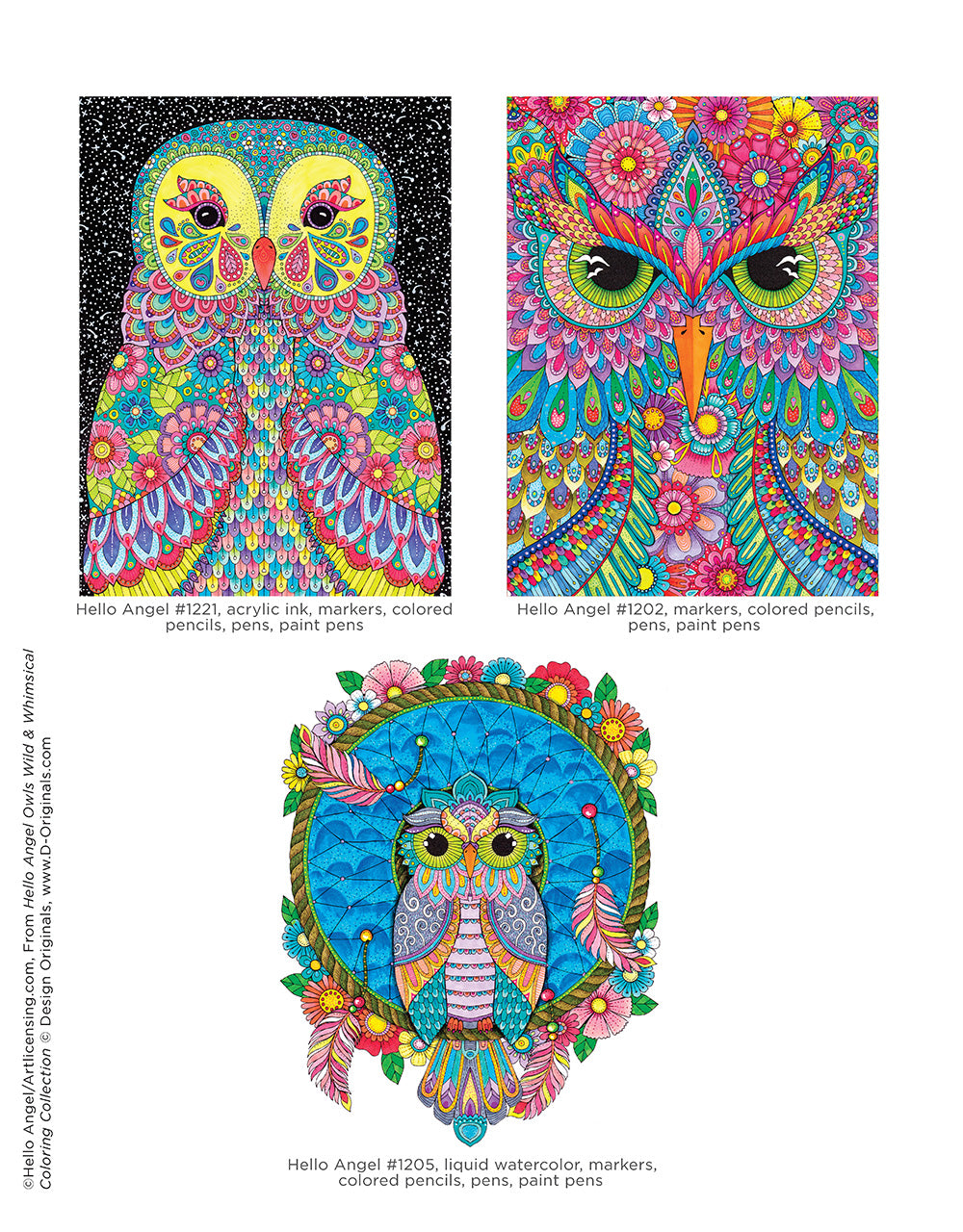 Hello Angel Owls Wild & Whimsical Coloring Collection