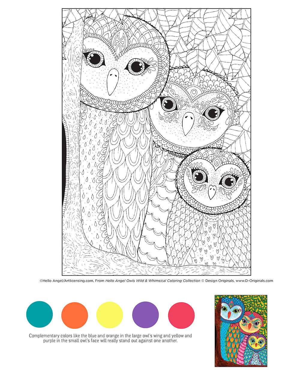 Hello Angel Owls Wild & Whimsical Coloring Collection