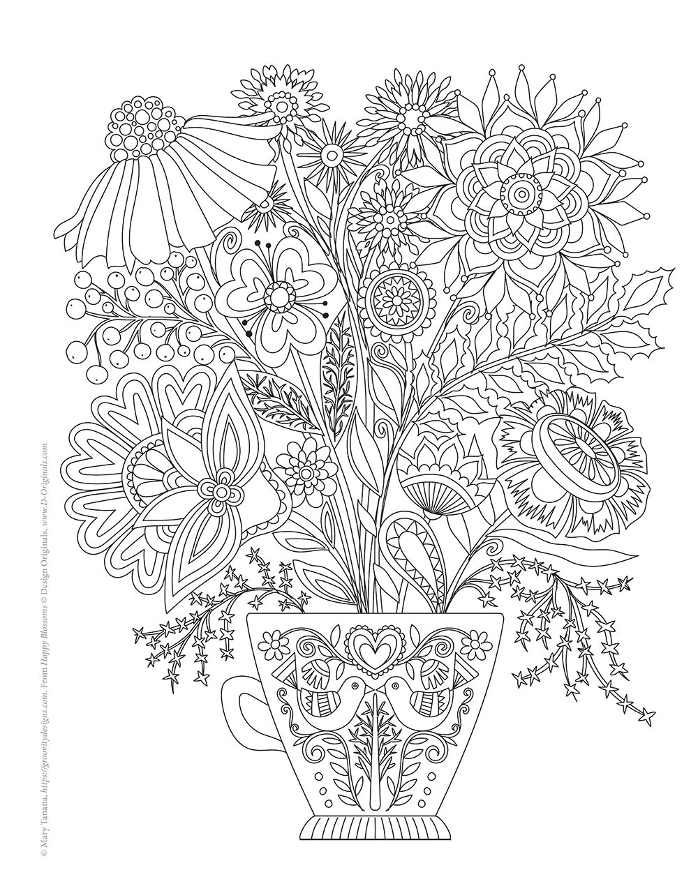 Happy Blossoms Coloring Book